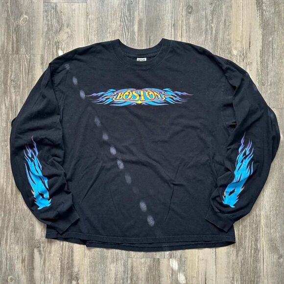 Vintage Boston Rock Band Flames Long Sleeve T Shirt Size XXL - Picture 1 of 8